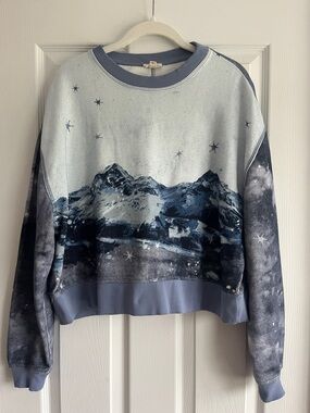 Anthropologie Pilcro Sky & Navy Star Mountain Crewneck Sweatshirt XXS